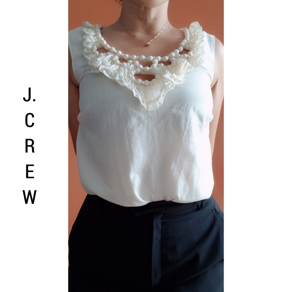NWOT J.Crew Ivory Ruffled Colier Necklace Top